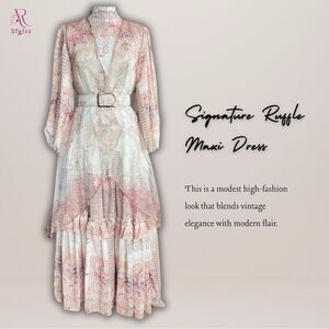 NWT Signature Ruffle Maxi Dress with Belt and Hijab